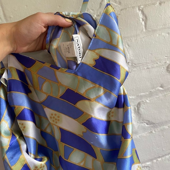 Vintage 90s Blue and Green Printed Maxi Slip Dress - Picture 4 of 4